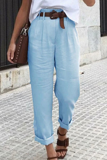 Pantalones casuales de moda, lisos, rectos, de cintura alta (4 colores)