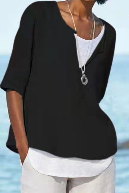 Tops de cuello en V con parches lisos y sencillos de moda (12 colores)