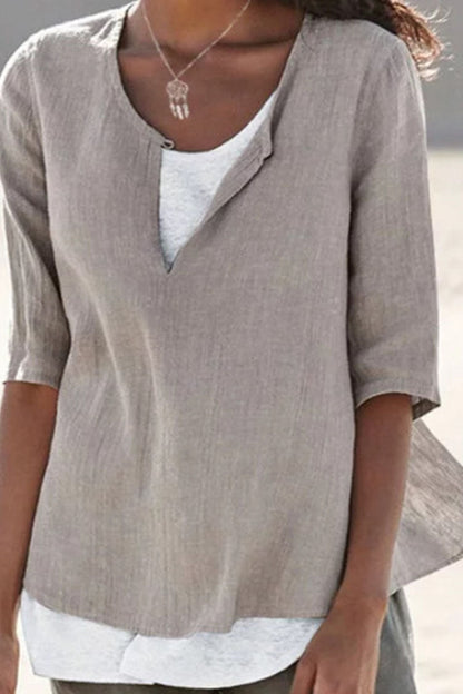 Tops de cuello en V con parches lisos y sencillos de moda (12 colores)