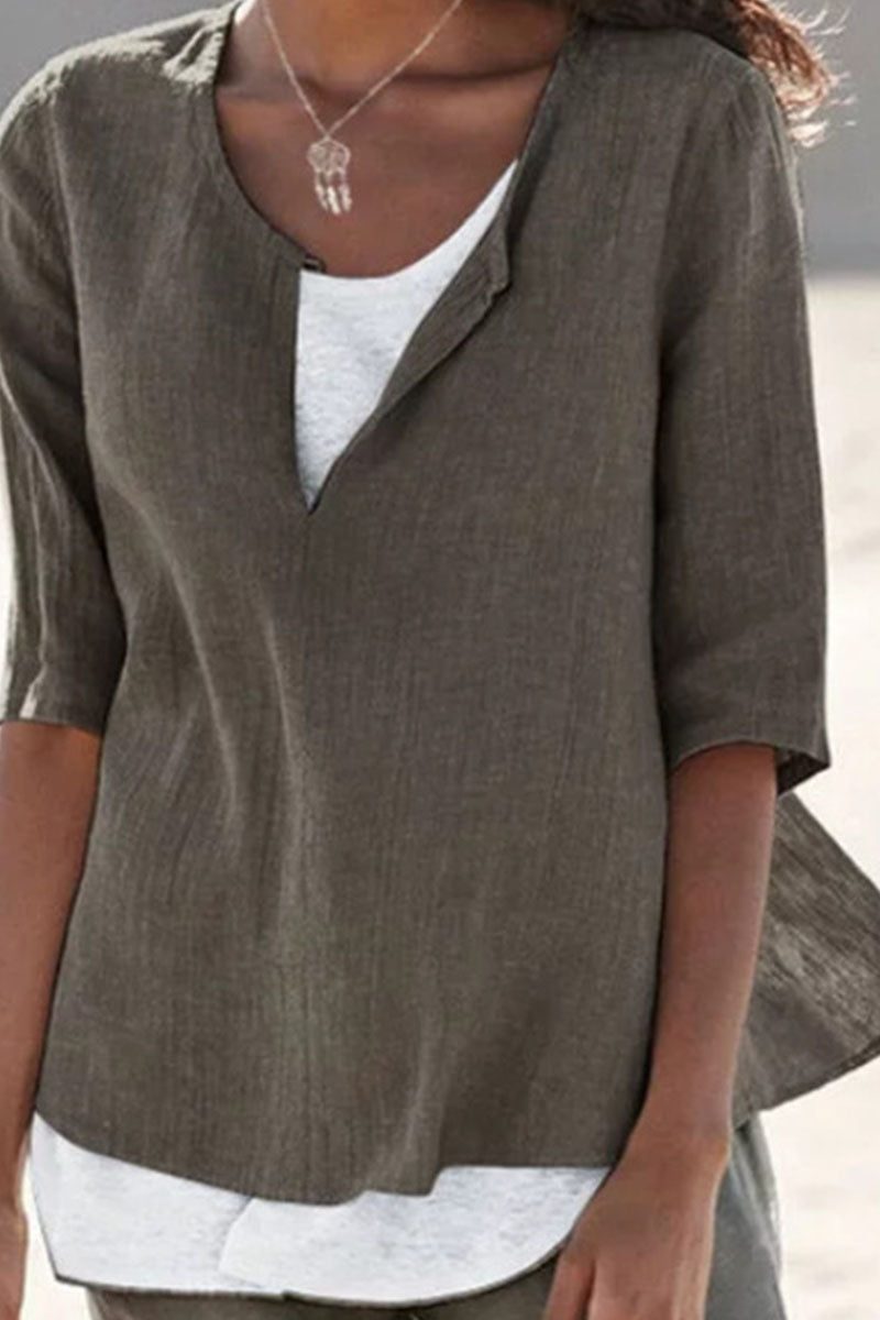 Tops de cuello en V con parches lisos y sencillos de moda (12 colores)