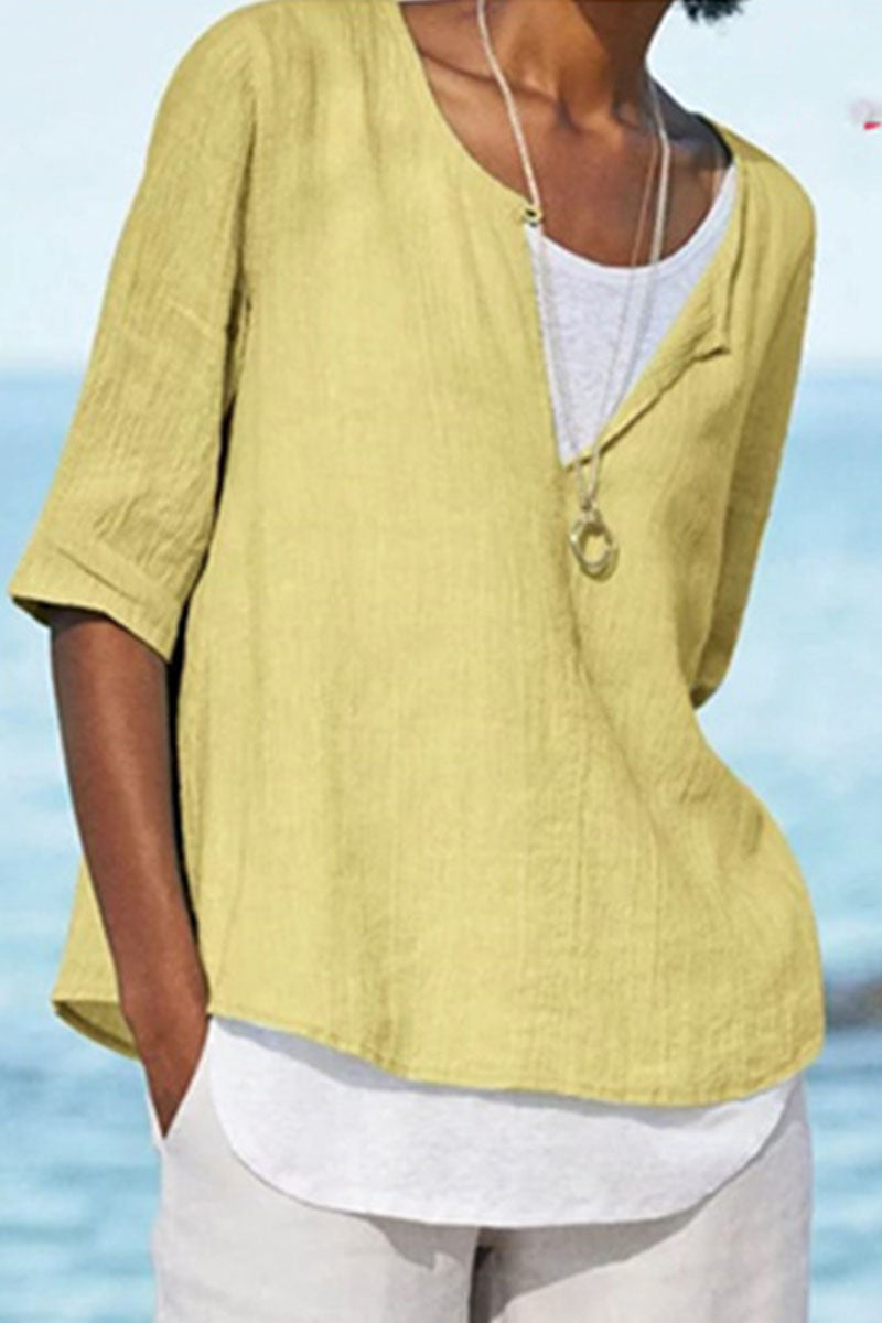 Tops de cuello en V con parches lisos y sencillos de moda (12 colores)