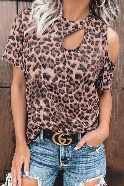 Camisetas de cuello redondo con abertura y estampado de leopardo de Fashion Street