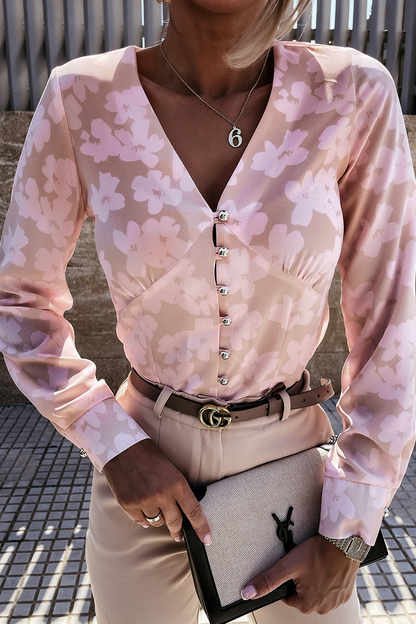 Blusas elegantes con cuello en V, hebilla y estampado de patchwork (3 colores)