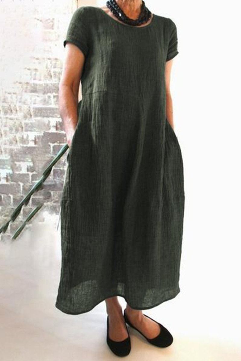 Vestidos largos casuales de calle con bolsillos y cuello redondo (8 colores)