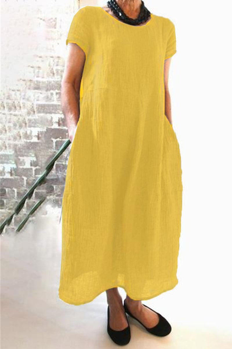 Vestidos largos casuales de calle con bolsillos y cuello redondo (8 colores)