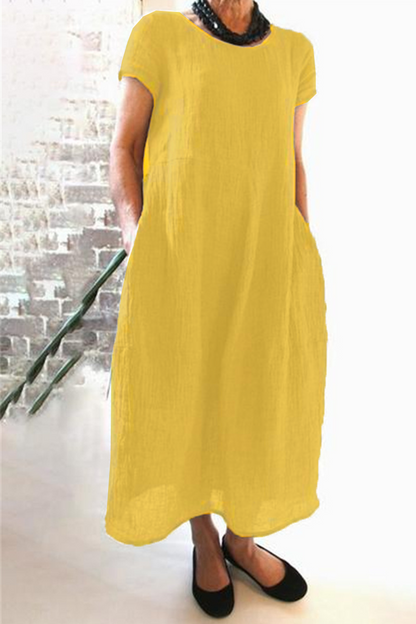 Vestidos largos casuales de calle con bolsillos y cuello redondo (8 colores)