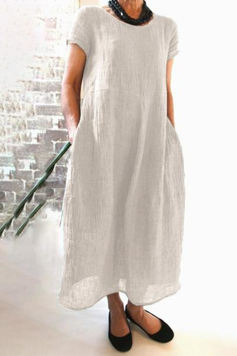 Vestidos largos casuales de calle con bolsillos y cuello redondo (8 colores)