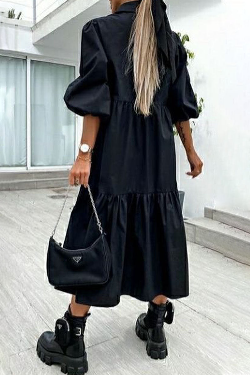 Vestidos de princesa con cuello vuelto lisos de moda urbana (3 colores)