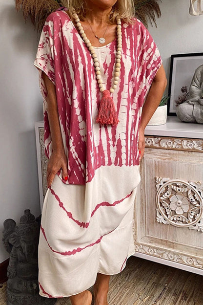 Vestidos rectos con cuello redondo y abertura en la parte delantera con estampado casual de moda