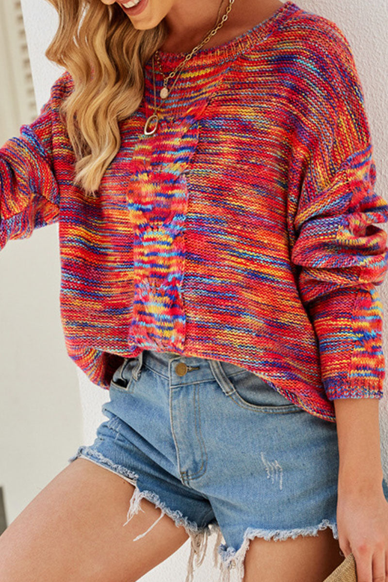 Tops de cuello redondo con abertura y rayas de moda urbana