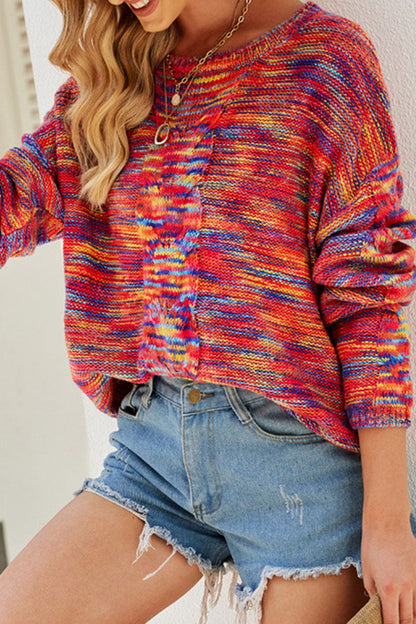 Tops de cuello redondo con abertura y rayas de moda urbana