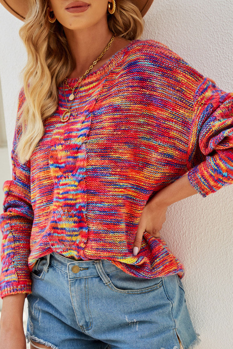 Tops de cuello redondo con abertura y rayas de moda urbana