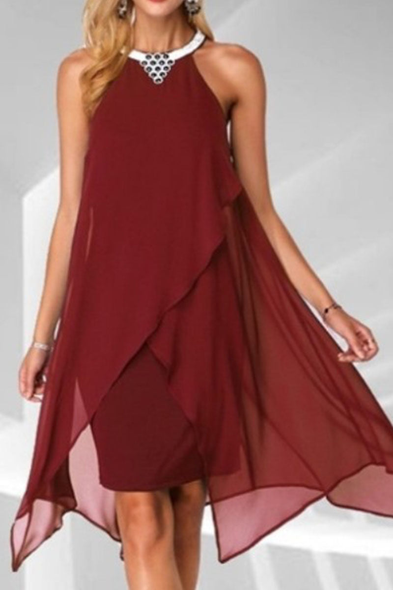 Vestidos de falda lápiz con cuello redondo y patchwork liso de moda urbana (4 colores)