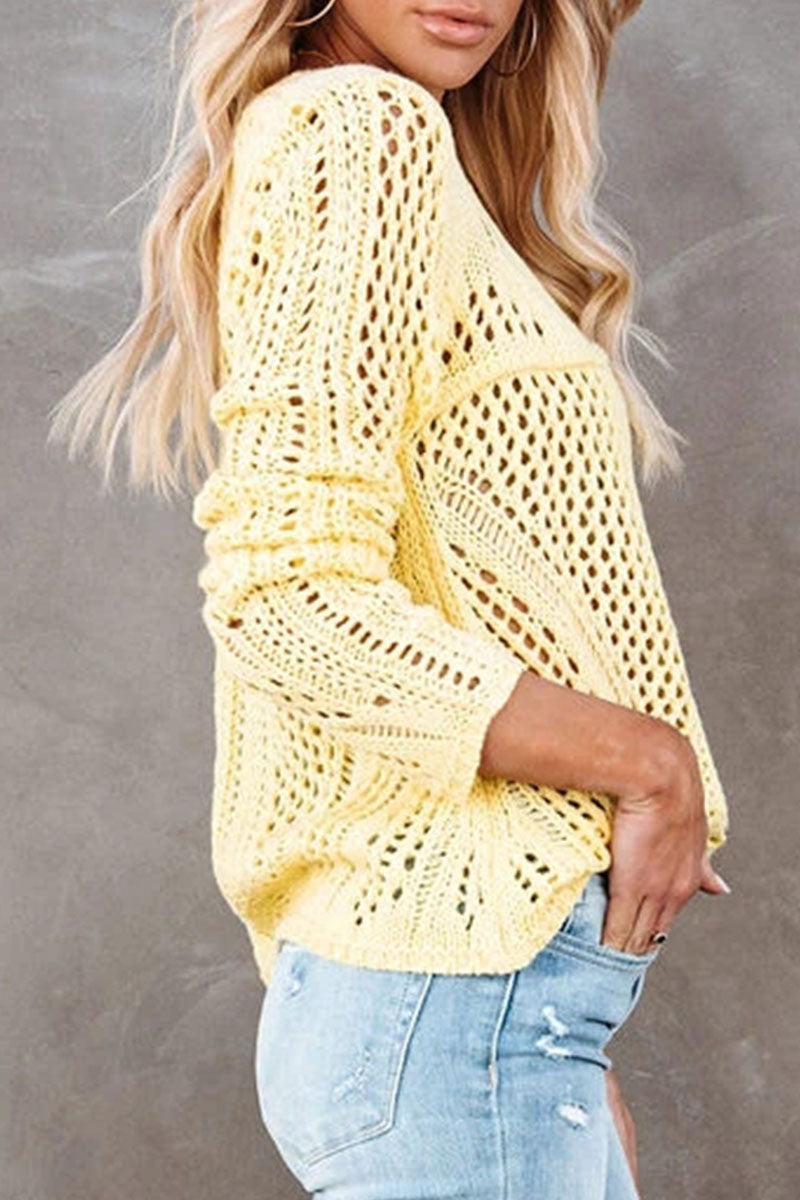 Tops de cuello redondo ahuecados de color liso de moda urbana