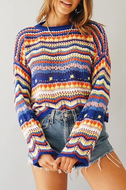 Suéteres de cuello redondo con diseño de patchwork a rayas de moda urbana (3 colores)