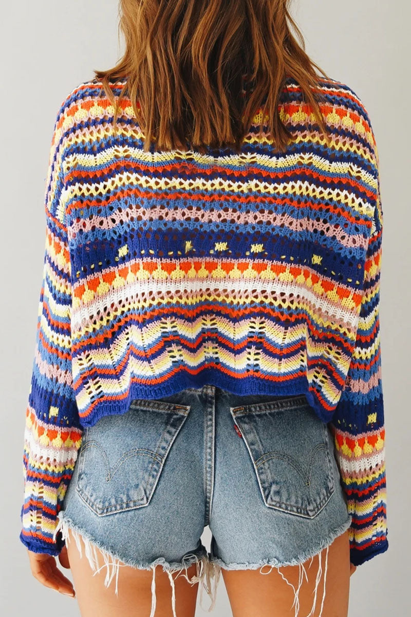 Suéteres de cuello redondo con diseño de patchwork a rayas de moda urbana (3 colores)