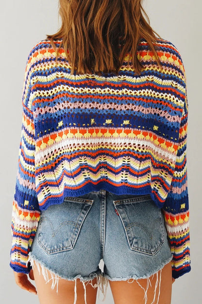 Suéteres de cuello redondo con diseño de patchwork a rayas de moda urbana (3 colores)