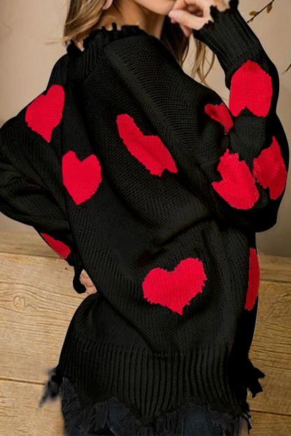 Suéter casual con cuello en V y borlas en contraste