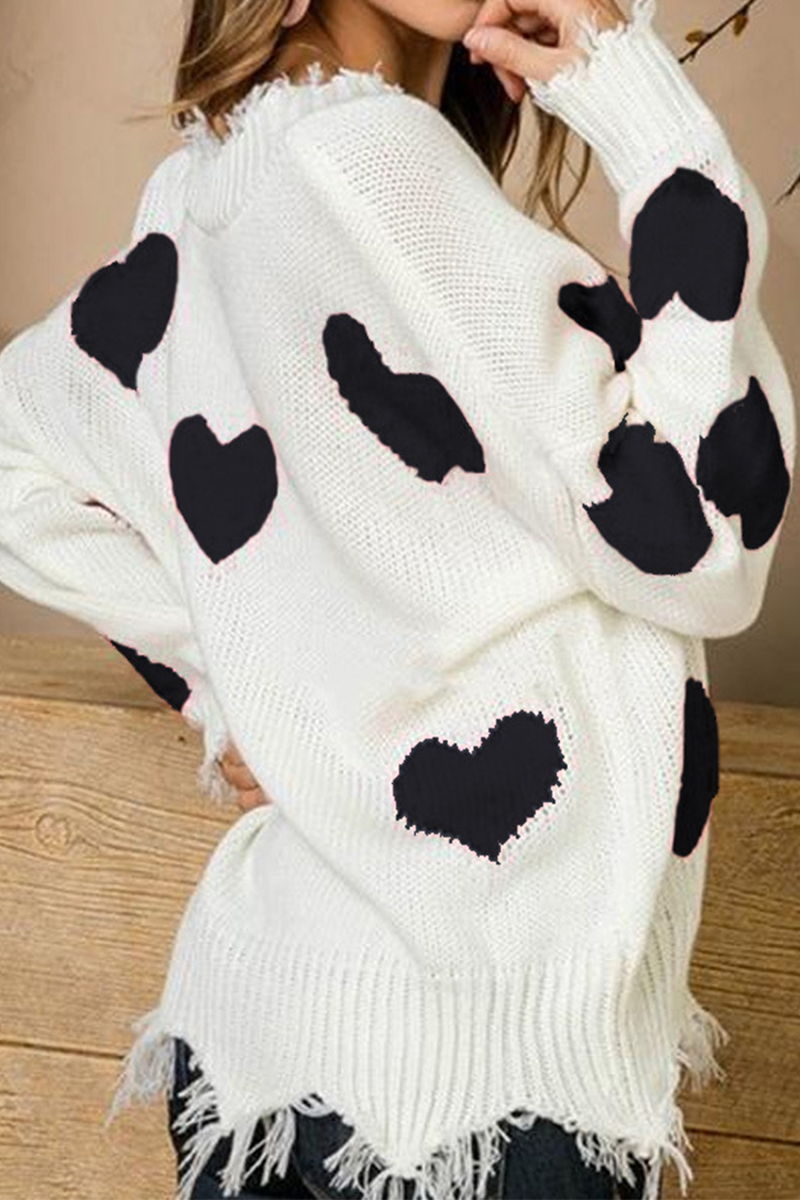 Suéter casual con cuello en V y borlas en contraste