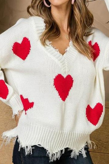 Suéter casual con cuello en V y borlas en contraste