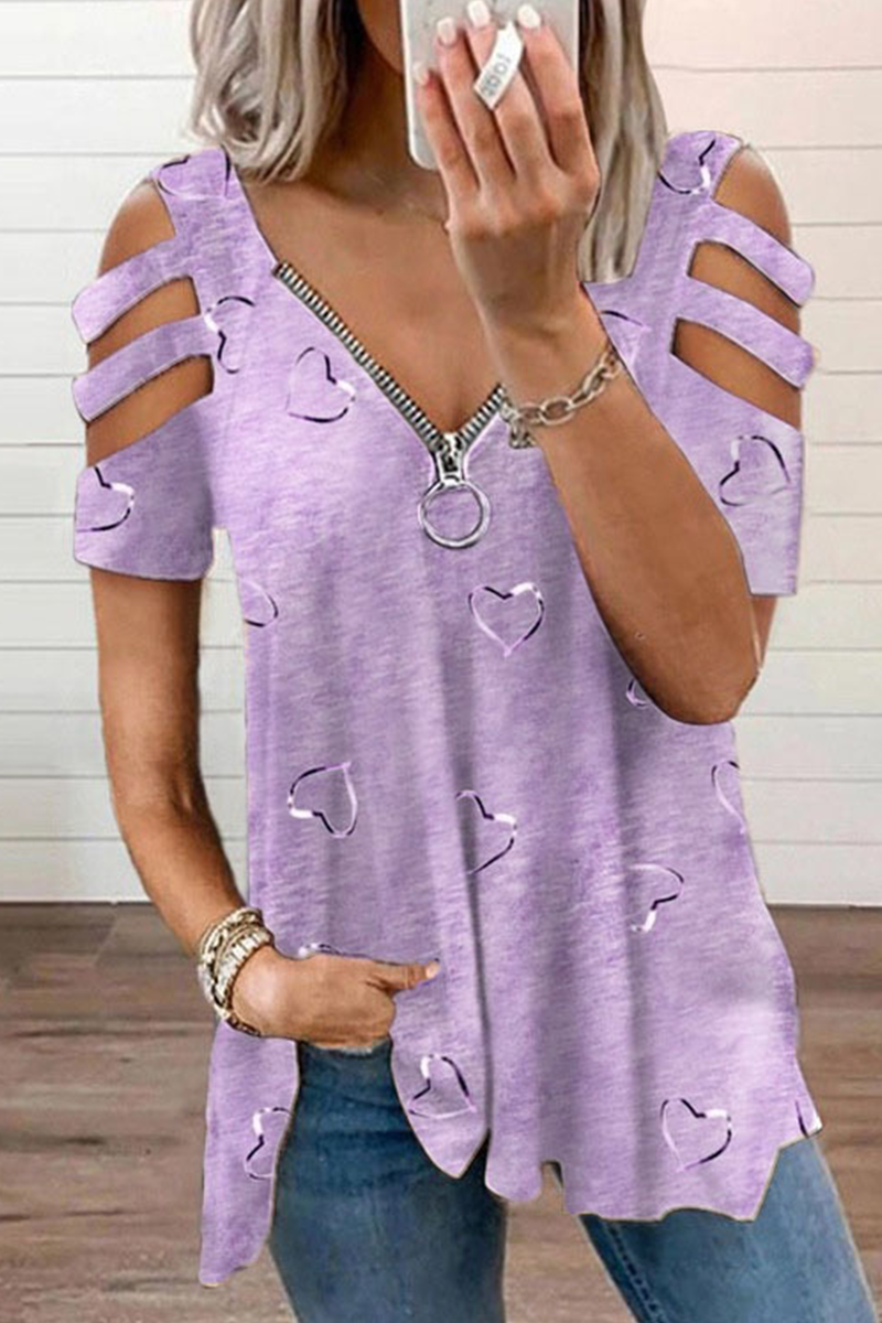 Tops de cuello en V con cremallera y estampado urbano (6 colores)