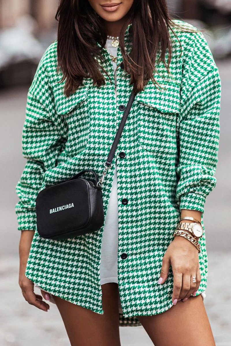 Blusas casuales de cuadros con cuello vuelto, hebilla y bolsillo (3 colores)