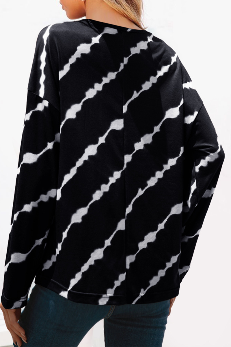 Tops casuales de cuello redondo con hebilla y rayas