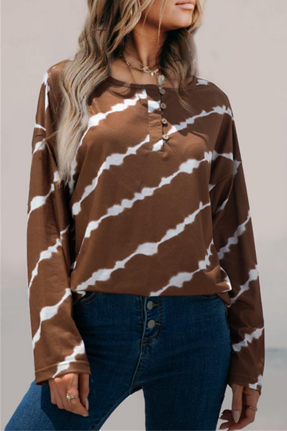 Tops casuales de cuello redondo con hebilla y rayas