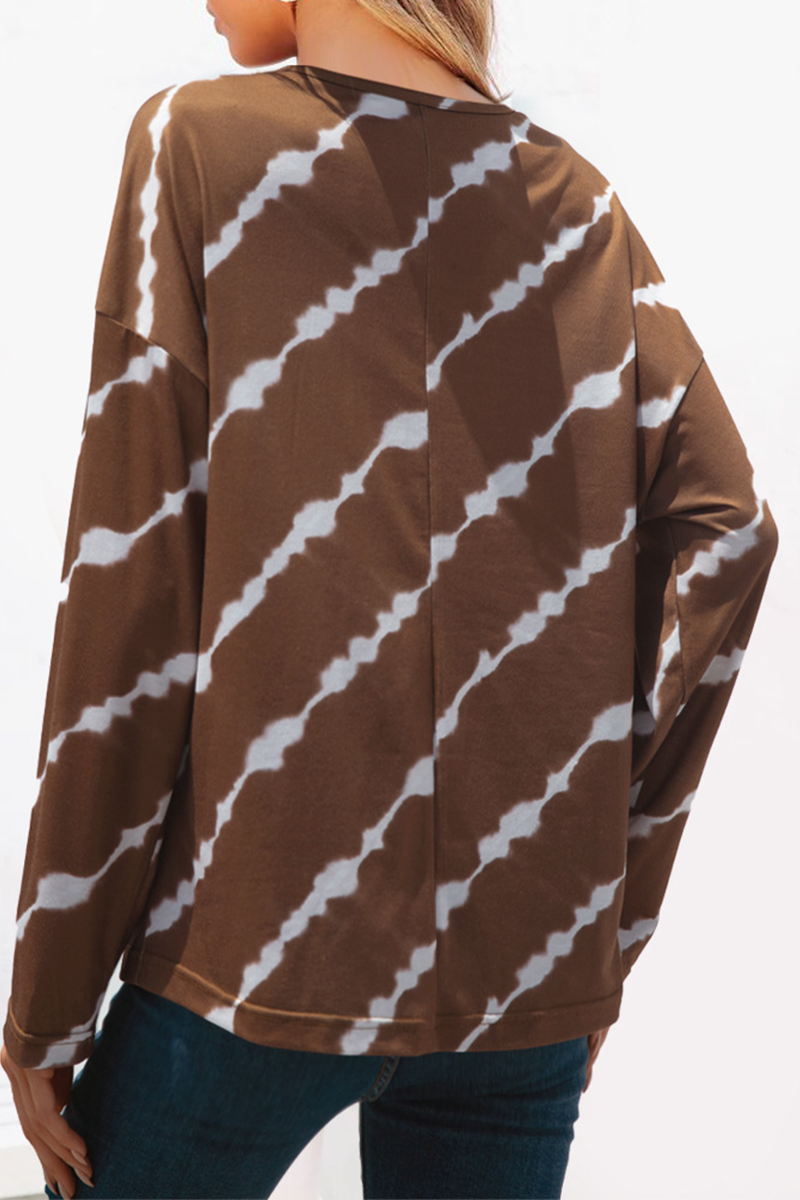 Tops casuales de cuello redondo con hebilla y rayas