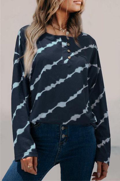 Tops casuales de cuello redondo con hebilla y rayas