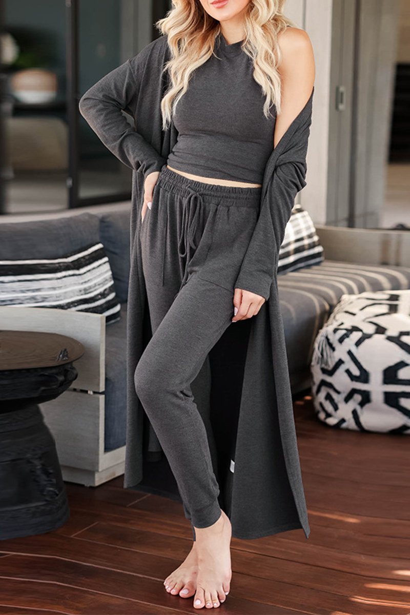 Conjunto informal de tres piezas con cuello redondo y manga larga (4 colores)