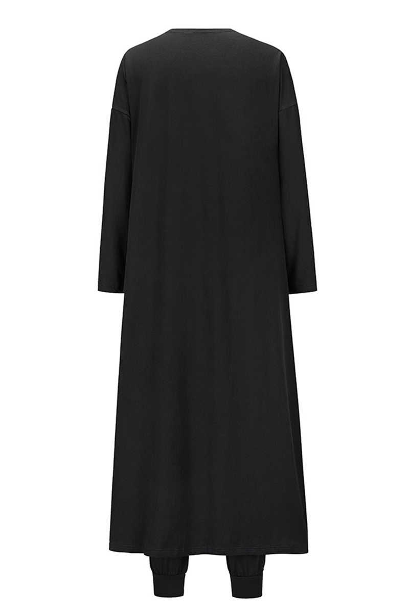 Conjunto informal de tres piezas con cuello redondo, manga larga y parches sólidos (4 colores)