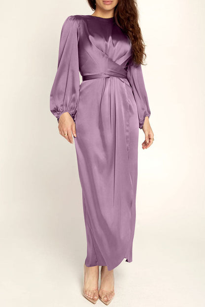 Vestidos de celebridades de moda con cuello redondo, patchwork liso, corte A (6 colores)