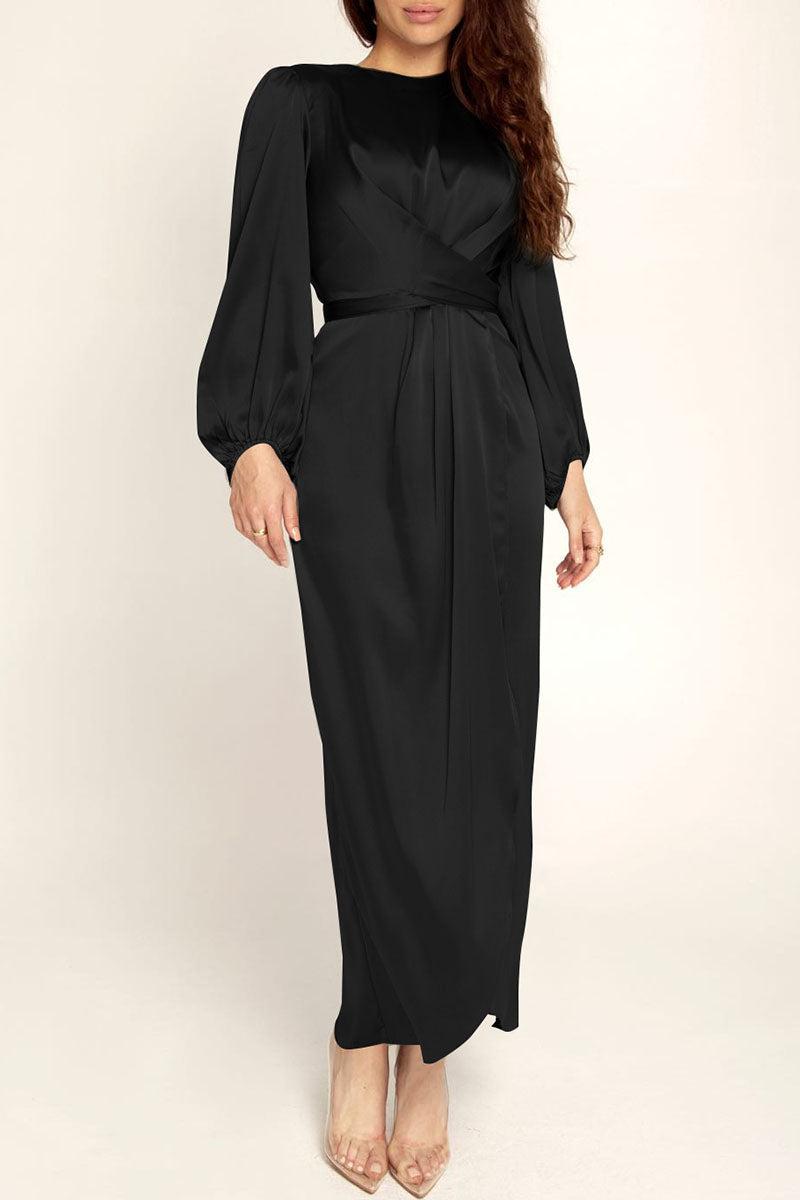 Vestidos de celebridades de moda con cuello redondo, patchwork liso, corte A (6 colores)