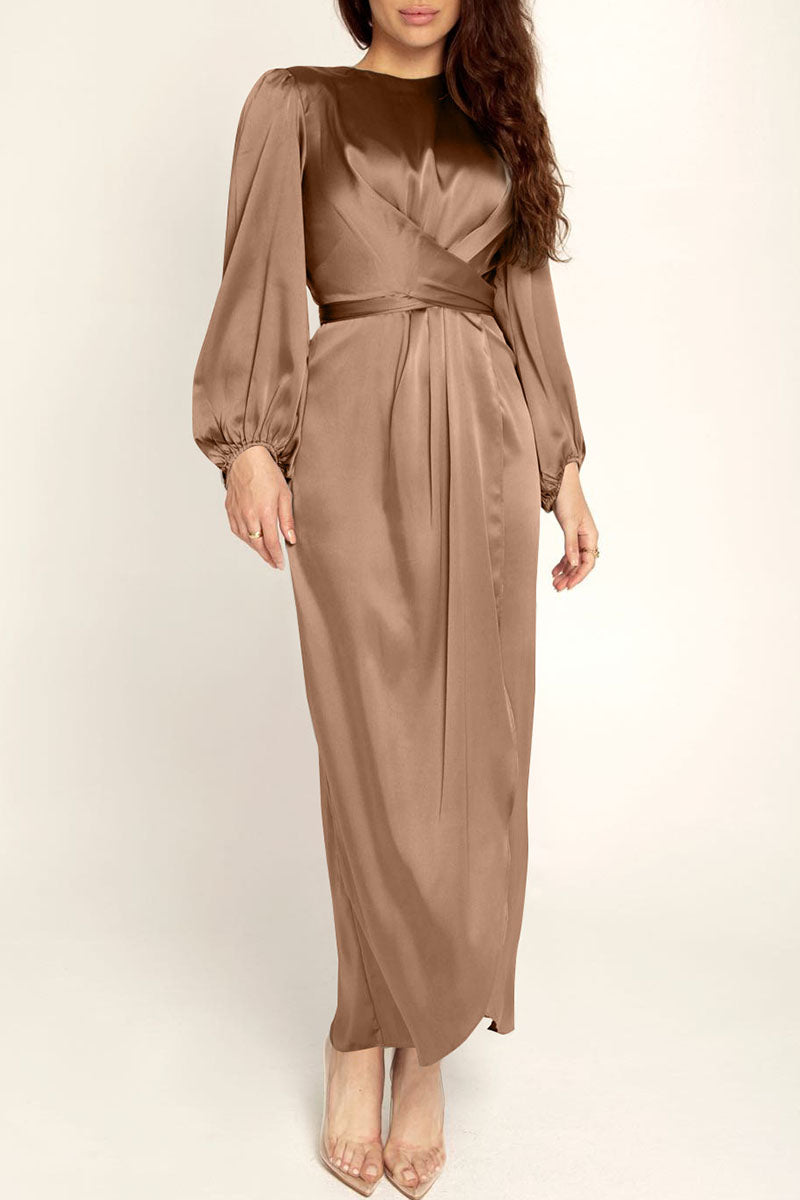 Vestidos de celebridades de moda con cuello redondo, patchwork liso, corte A (6 colores)