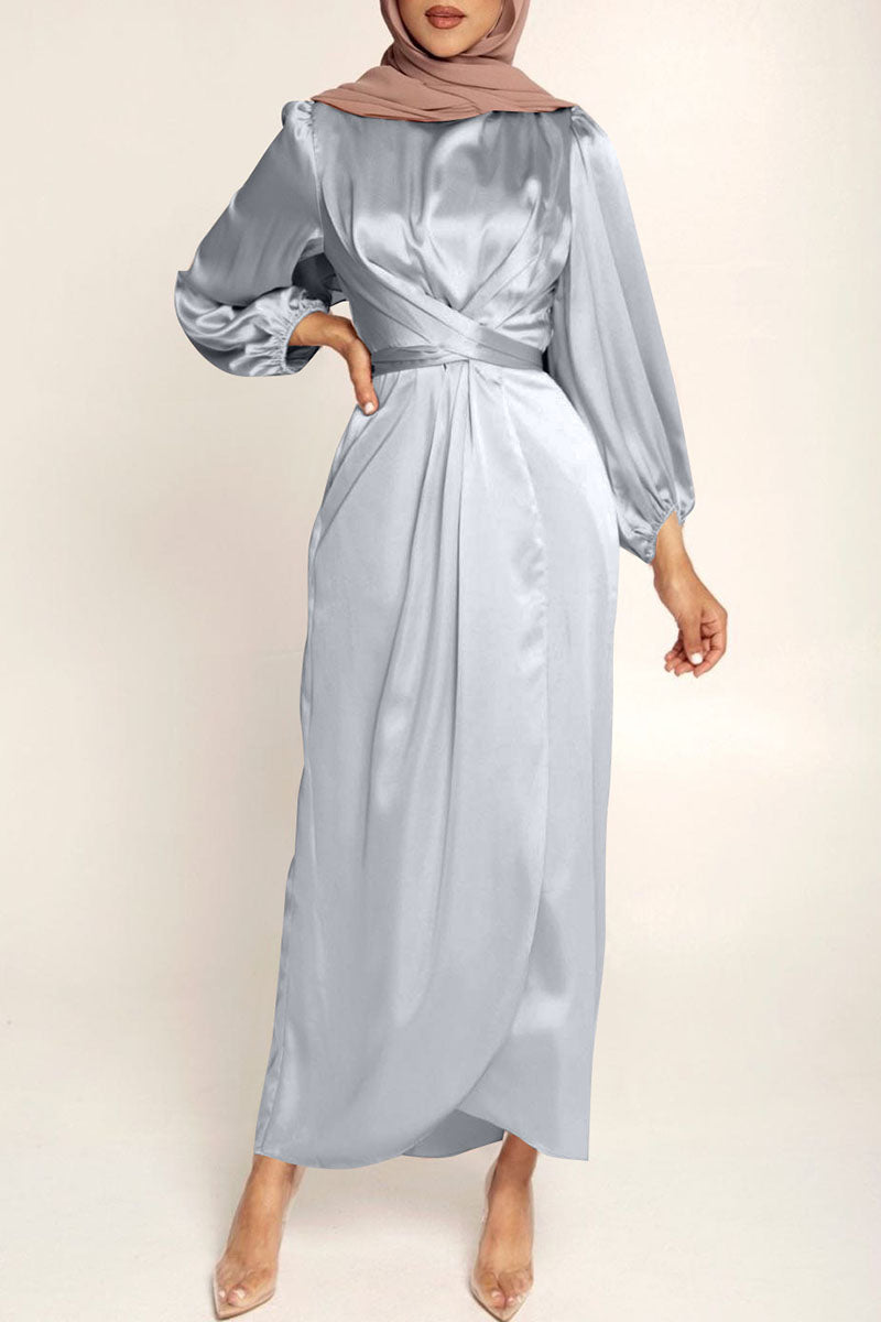 Vestidos de celebridades de moda con cuello redondo, patchwork liso, corte A (6 colores)