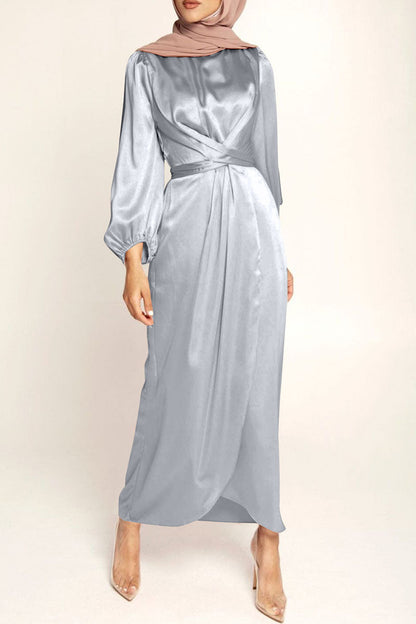 Vestidos de celebridades de moda con cuello redondo, patchwork liso, corte A (6 colores)