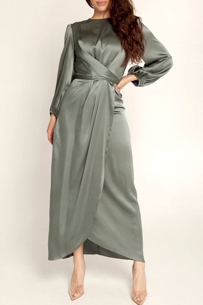 Vestidos de celebridades de moda con cuello redondo, patchwork liso, corte A (6 colores)