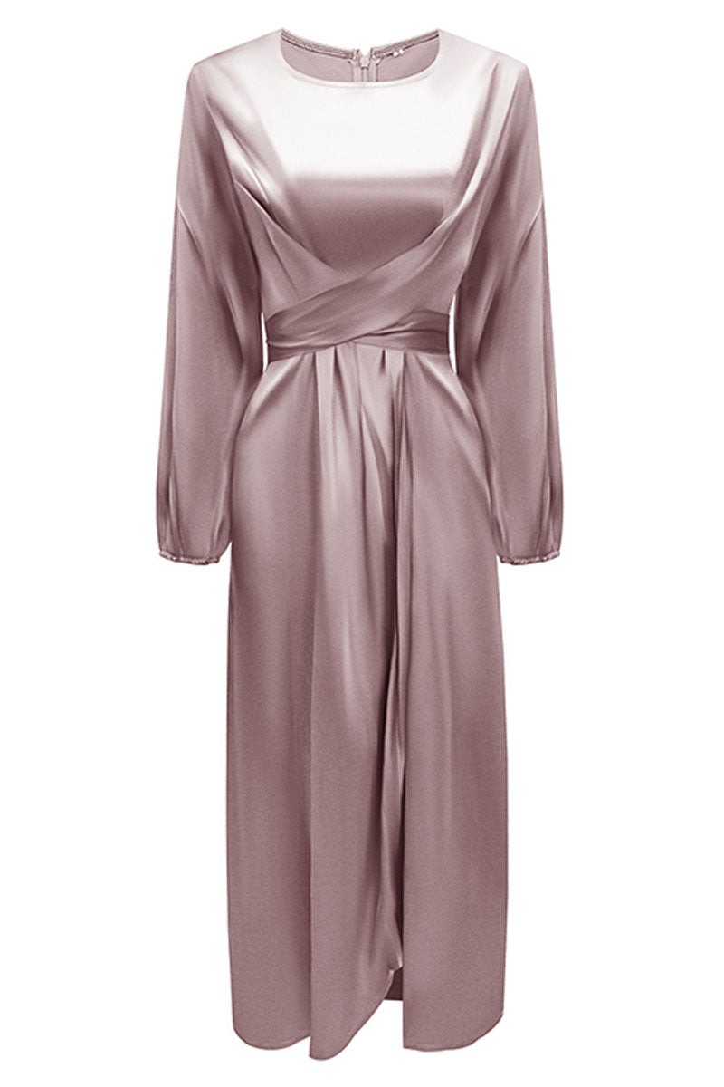 Vestidos de celebridades de moda con cuello redondo, patchwork liso, corte A (6 colores)