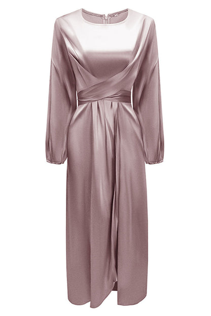 Vestidos de celebridades de moda con cuello redondo, patchwork liso, corte A (6 colores)