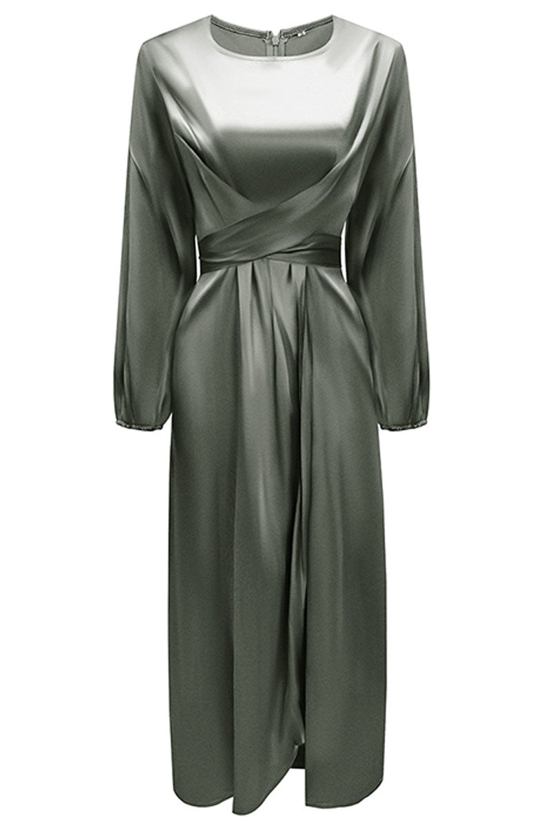 Vestidos de celebridades de moda con cuello redondo, patchwork liso, corte A (6 colores)