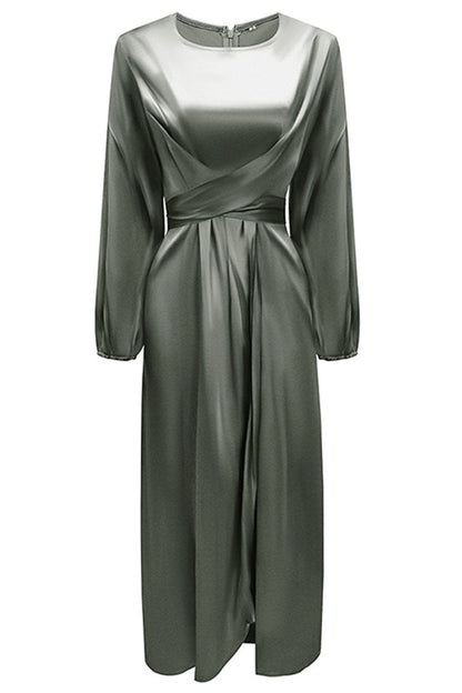 Vestidos de celebridades de moda con cuello redondo, patchwork liso, corte A (6 colores)