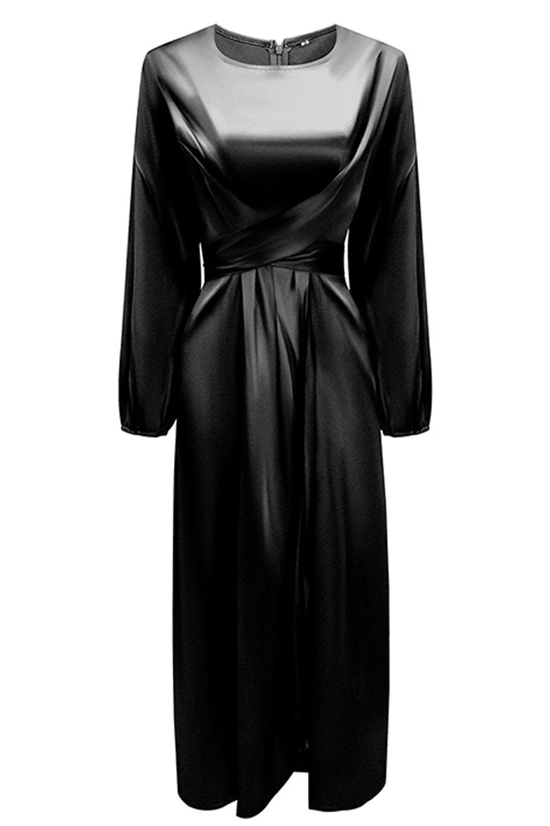 Vestidos de celebridades de moda con cuello redondo, patchwork liso, corte A (6 colores)