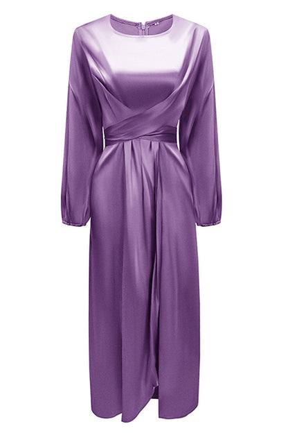 Vestidos de celebridades de moda con cuello redondo, patchwork liso, corte A (6 colores)