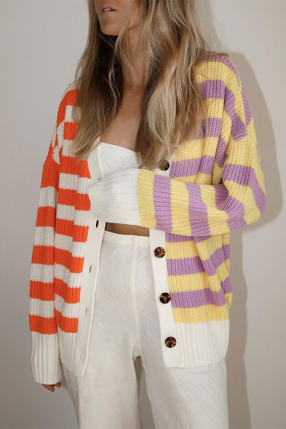 Suéter informal con cuello en V y hebilla a rayas (3 colores)