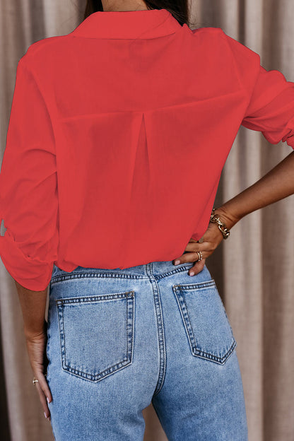 Blusas casuales de cuello vuelto con parches lisos (4 colores)