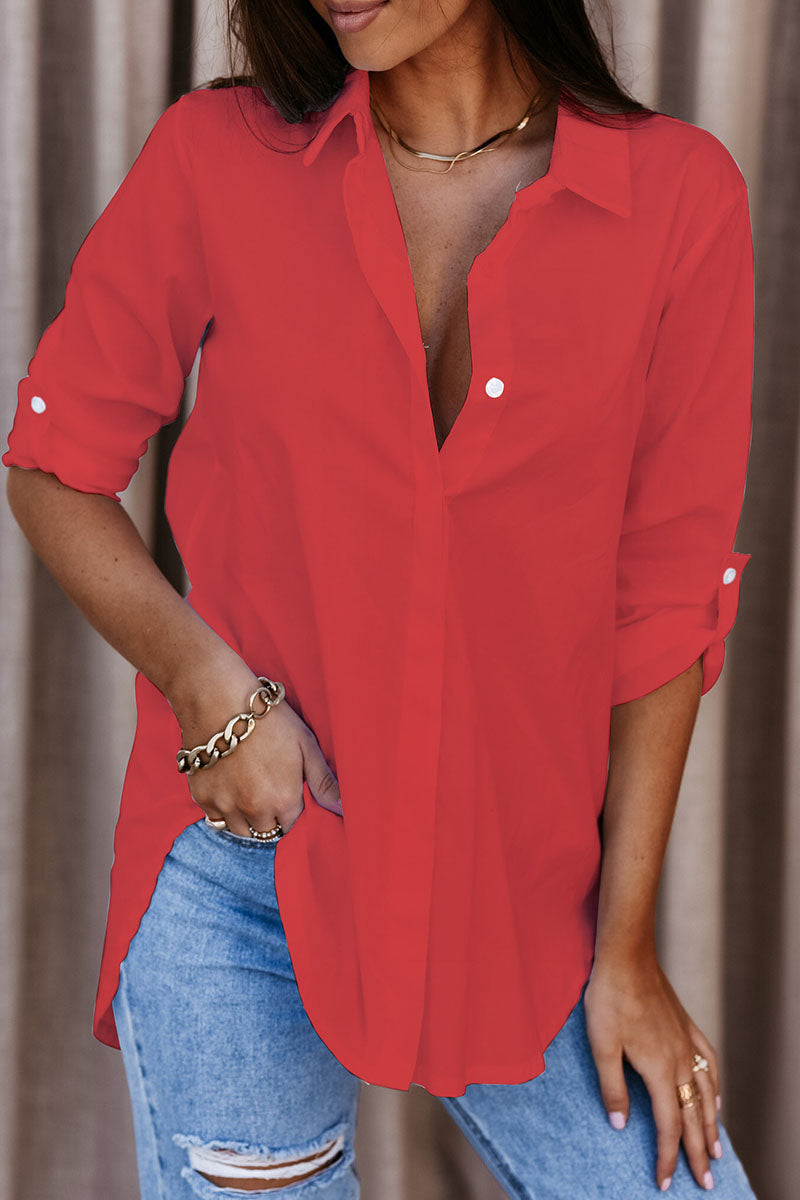 Blusas casuales de cuello vuelto con parches lisos (4 colores)