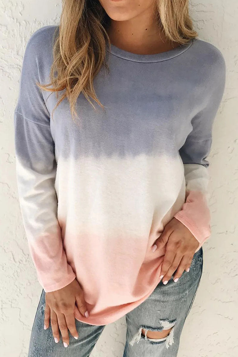 Tops de cuello redondo con patchwork de cambio gradual y dulce de moda (6 colores)