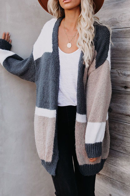 Cárdigan informal con cuello en V y parches de colores