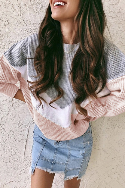 Suéteres casuales de cuello redondo con contraste de patchwork de colores (4 colores)